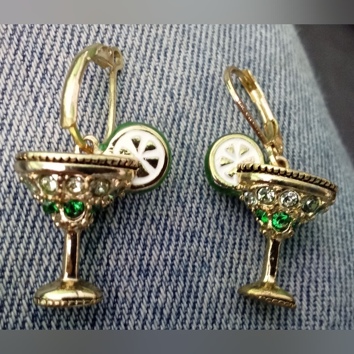 Chic Gold Cocktail Earrings With Green Highlights